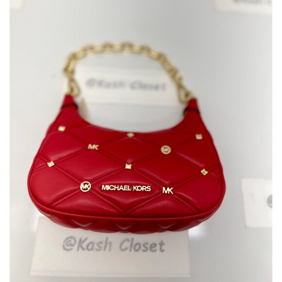 Michael Kors Cora Extra-Small Quilted Shoulder Bag Bright Red - Picture 9 of 11